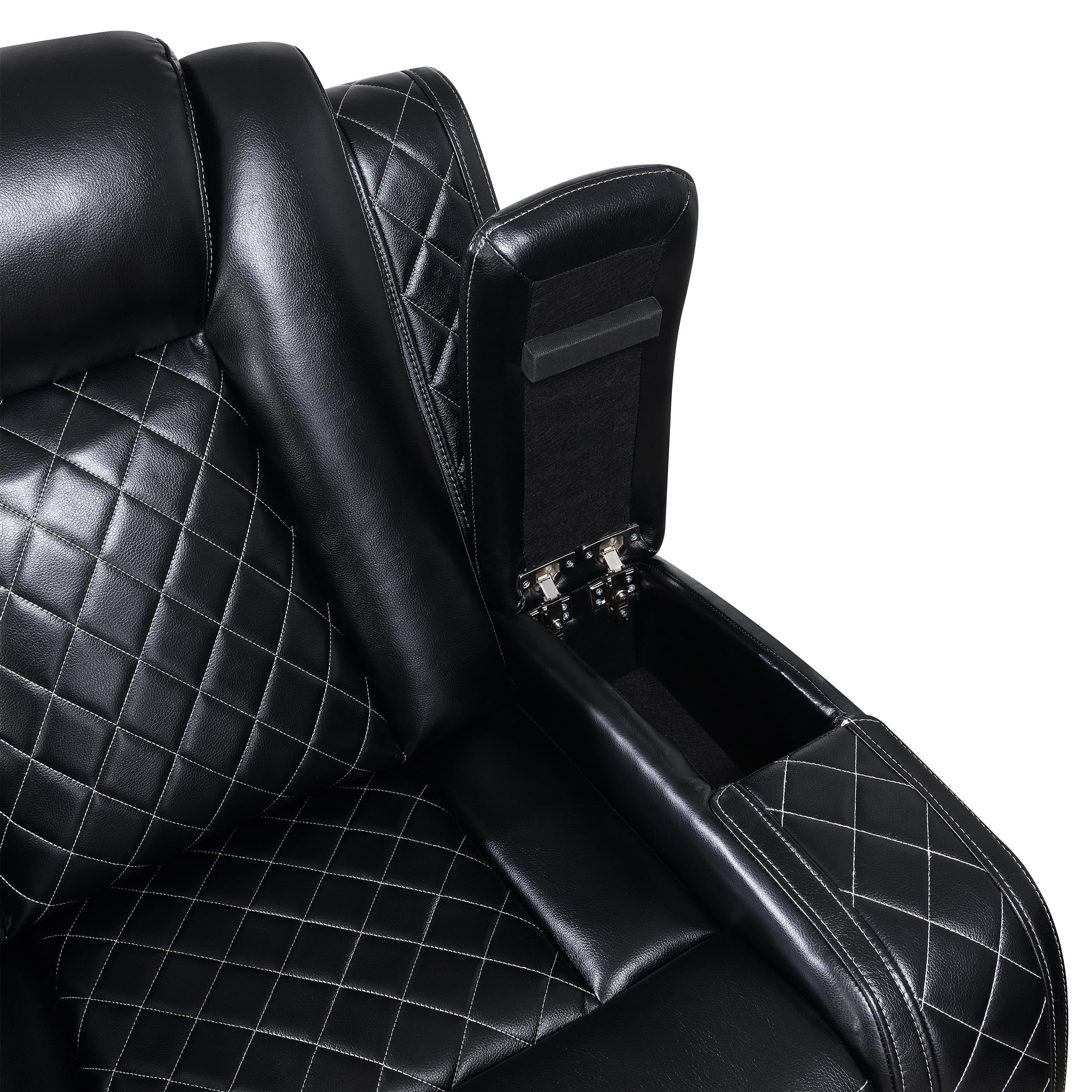 New Classic Furniture Orion II Faux Leather Console Loveseat Recliners in Black