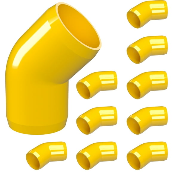 FORMUFIT 1/2" 45-Degree Elbow Furniture Grade PVC Fitting in Yellow, Made In USA, UV-Resistant, Impact-Proof, 0.840" Actual Socket Diameter (10-Pack) - F01245E-YE-10