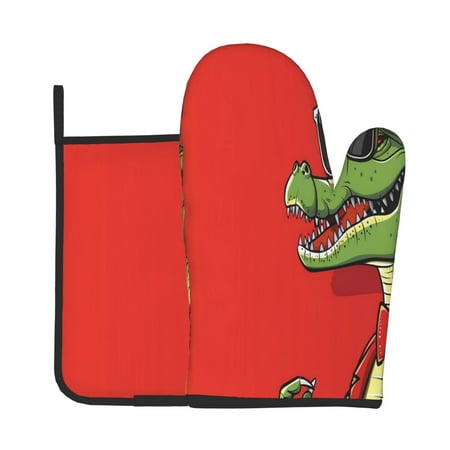 

Bingfone Cool Crocodile With Sunglasses Print Oven Mitts Pot Holders Set 2 PCS for Kitchen for Cooking Grilling Baking BBQ Pot Holders Cook Essentials