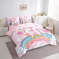 thumbnail image 3 of Feelyou Cartoon Rainbow Unicorn Twin Bedding Sets 7pcs for Kids, Stars Clouds Girl Bedding Comforter Set, Psychedelic Galaxy Sheet Sets, Pink, 3 of 8