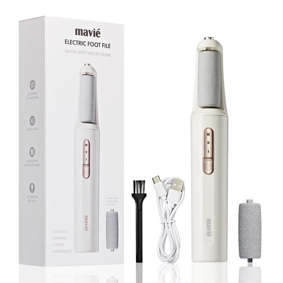 MAVIE Electric Foot File & Callus Remover – Cordless Professional Pedicure Tool with 3 Speeds & Dual Rollers (IPX7 Waterproof)