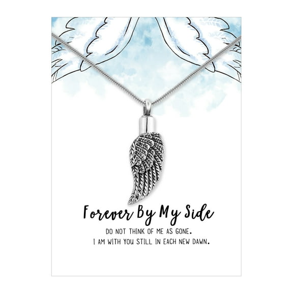 Anavia Ancient Silver Angel Wing Cremation Jewelry Stainless Steel Keepsake Memorial Urn Necklace for Human with"Forever By My Side" Comfort Card