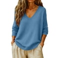 thumbnail image 2 of Basic Sweaters Women Fall Long Sleeve V Neck Tops Casual Lightweight Knit Warm Pullover Sweater Blue S, 2 of 8