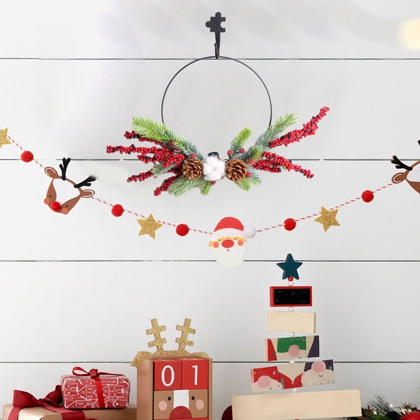 Corona navideña de metal multicolor para colgar en la pared | Decoración navideña redonda de imitación de 35 x 32 cm | Decoración festiva reutilizable para puerta de casa y fiesta