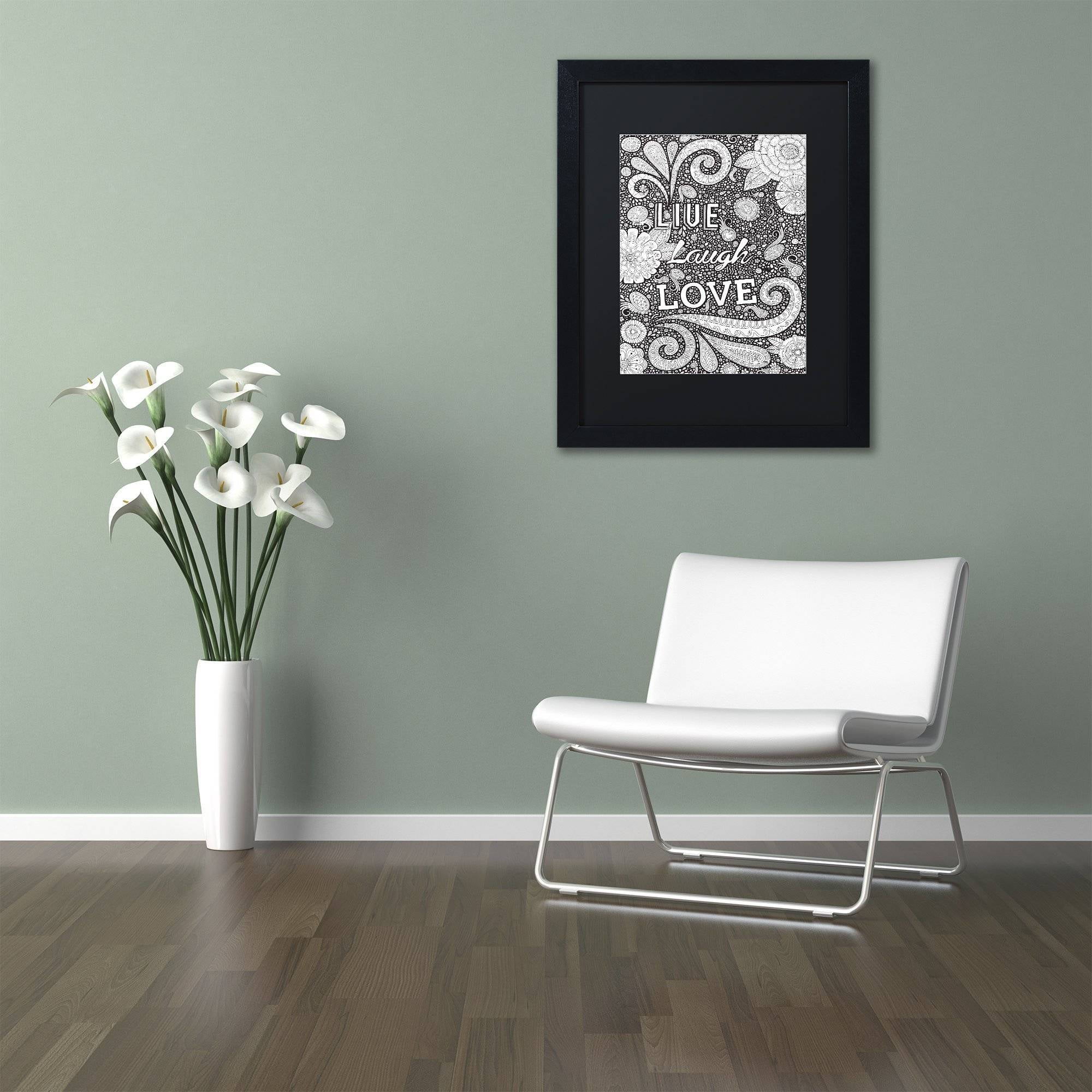 Trademark Fine Art "Live Laugh Love Black" Canvas Art by Hello Angel, Black Matte, Black Frame