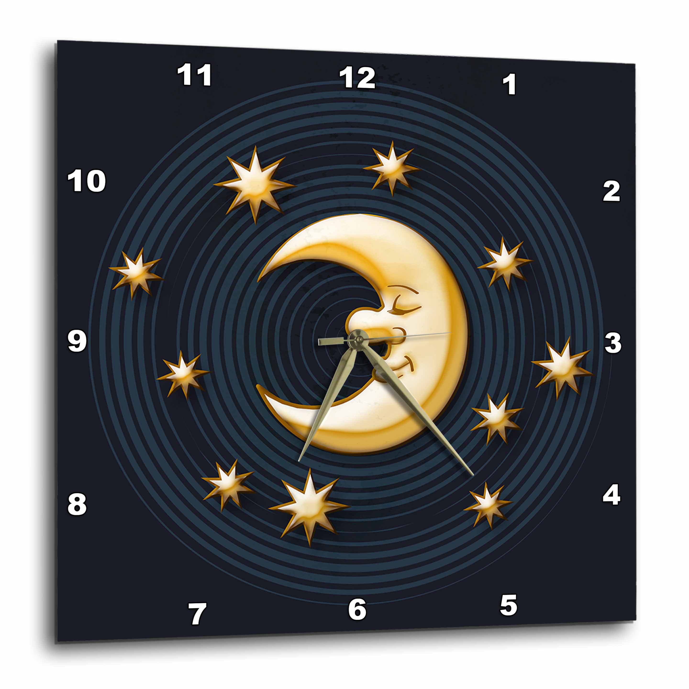 3dRose dpp_24306_1 Moon with Stars Around on Black Background Wall Clock 10 by 10-Inch 