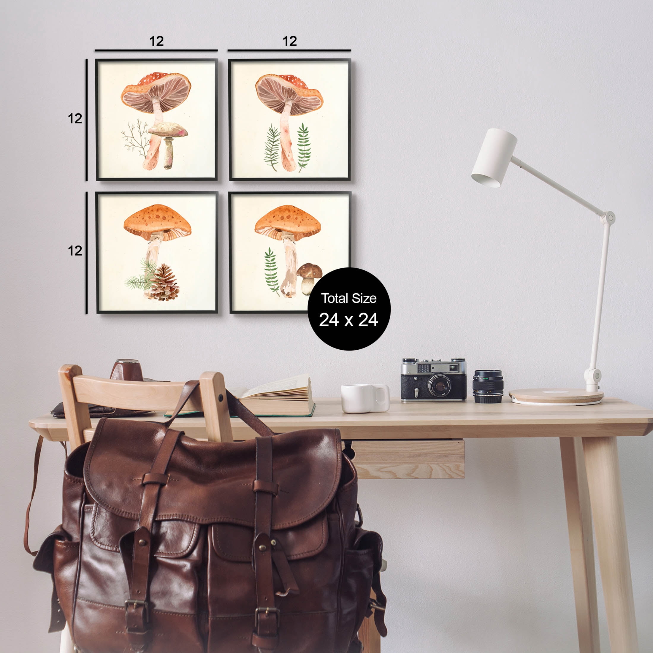 Woodland Mushroom Botanical Sprouts Botanical & Floral Graphic Art Black Framed Art Print Wall Art, Set of 4
