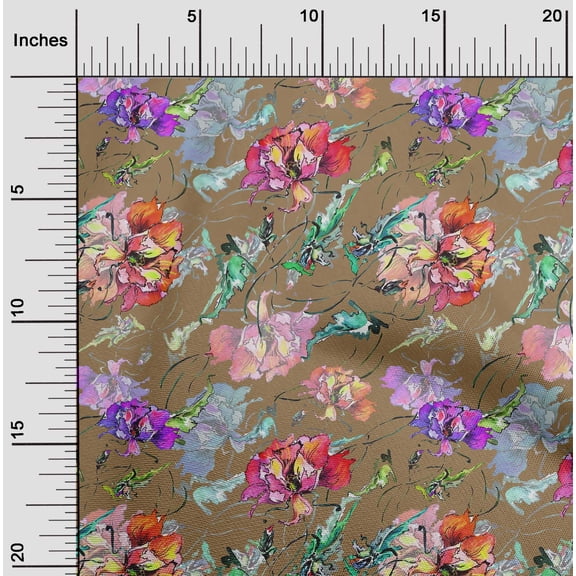 oneOone Cotton Poplin Twill Light Brown Fabric Texture|Leaves & Floral Artistic Craft Projects Decor Fabric Printed By The Yard 56 Inch Wide