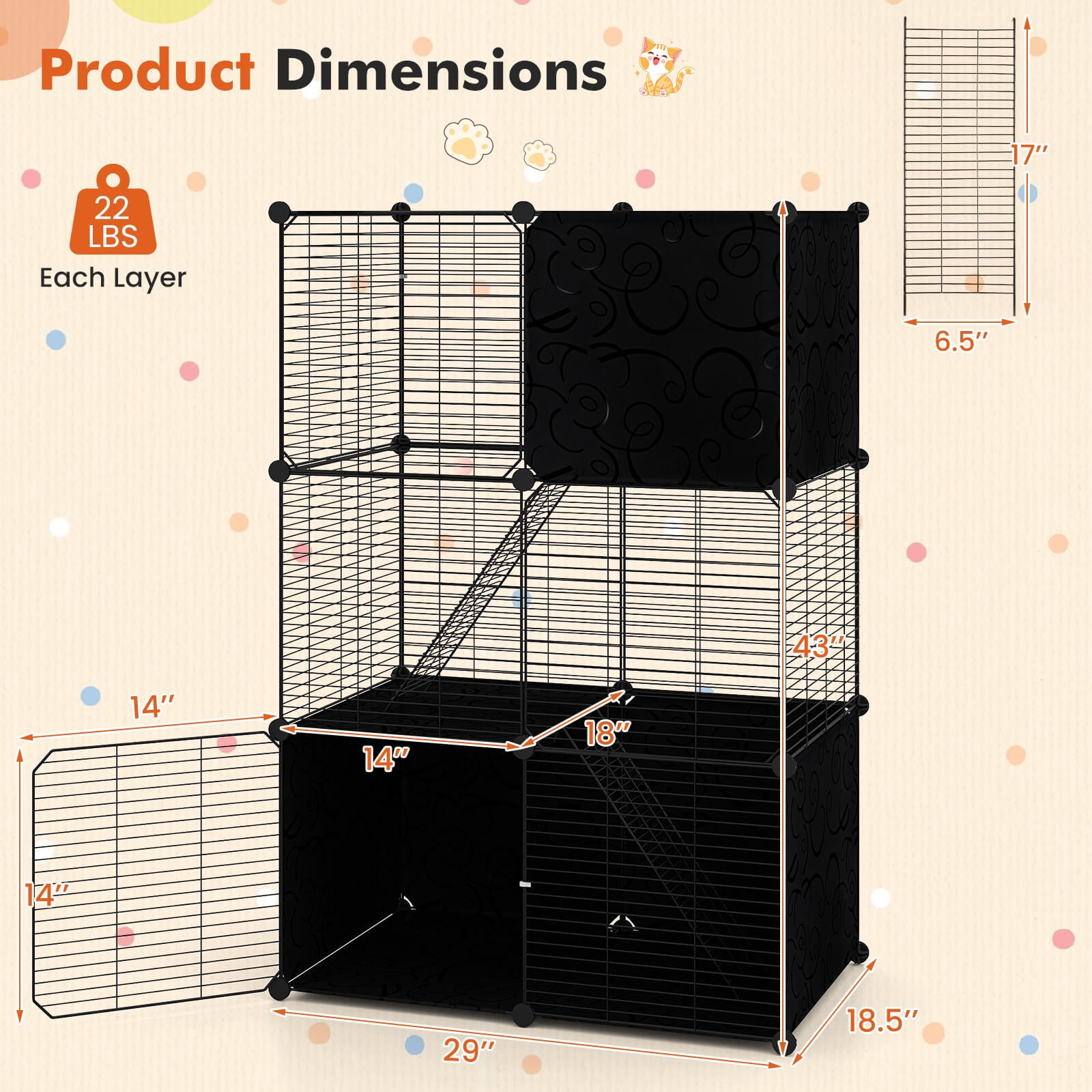 Costway 3-Tier Indoor Metal Wire Kitten Enclosure with 2 Ramps, Pet Pen for Small Animal Black