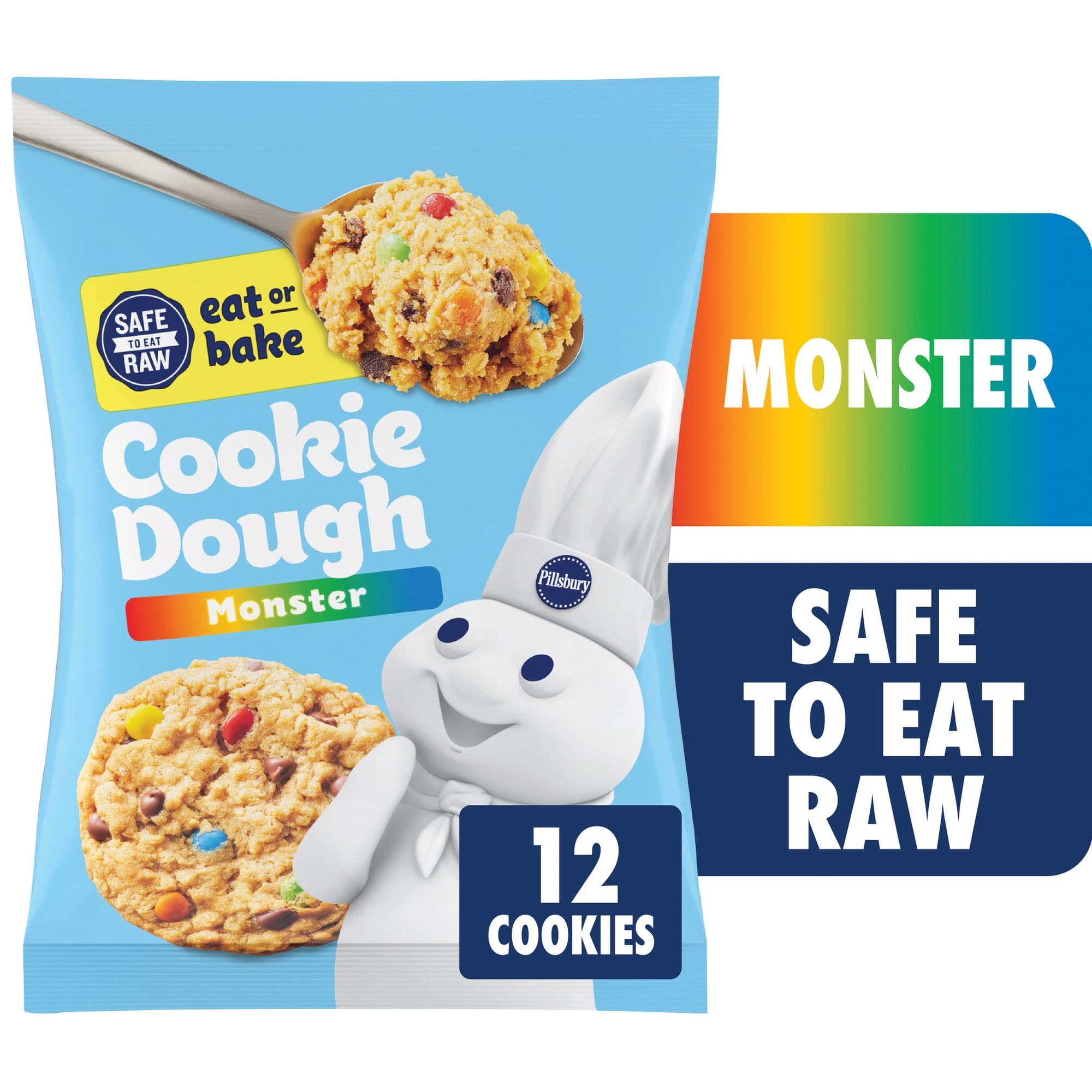 Pillsbury Ready to Bake Monster Refrigerated Cookie Dough, 12 Big Cookies, 16 oz