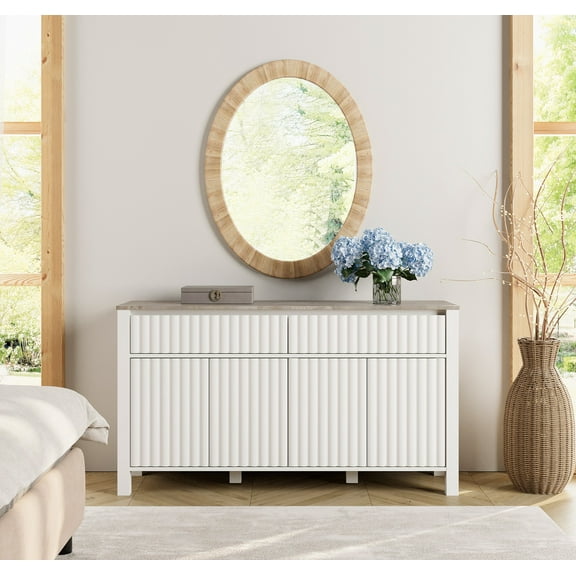 Modern Barn Door Accent Cabinet with Drawers and Adjustable Shelves for Living Room, Hallway