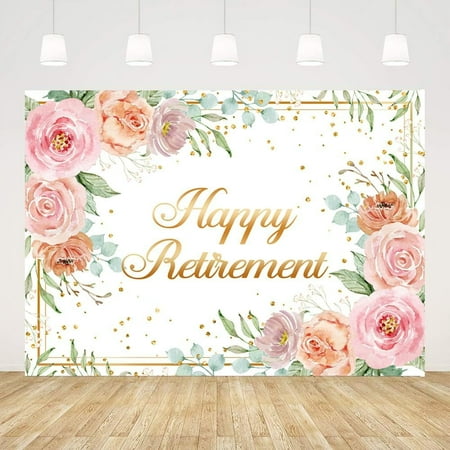 Happy Retirement Backdrop for Women Rose Pink Floral Gold Dots Photo Background Lady's Retirement Party Decorations Congrats Retire Photo Booth Props Banner