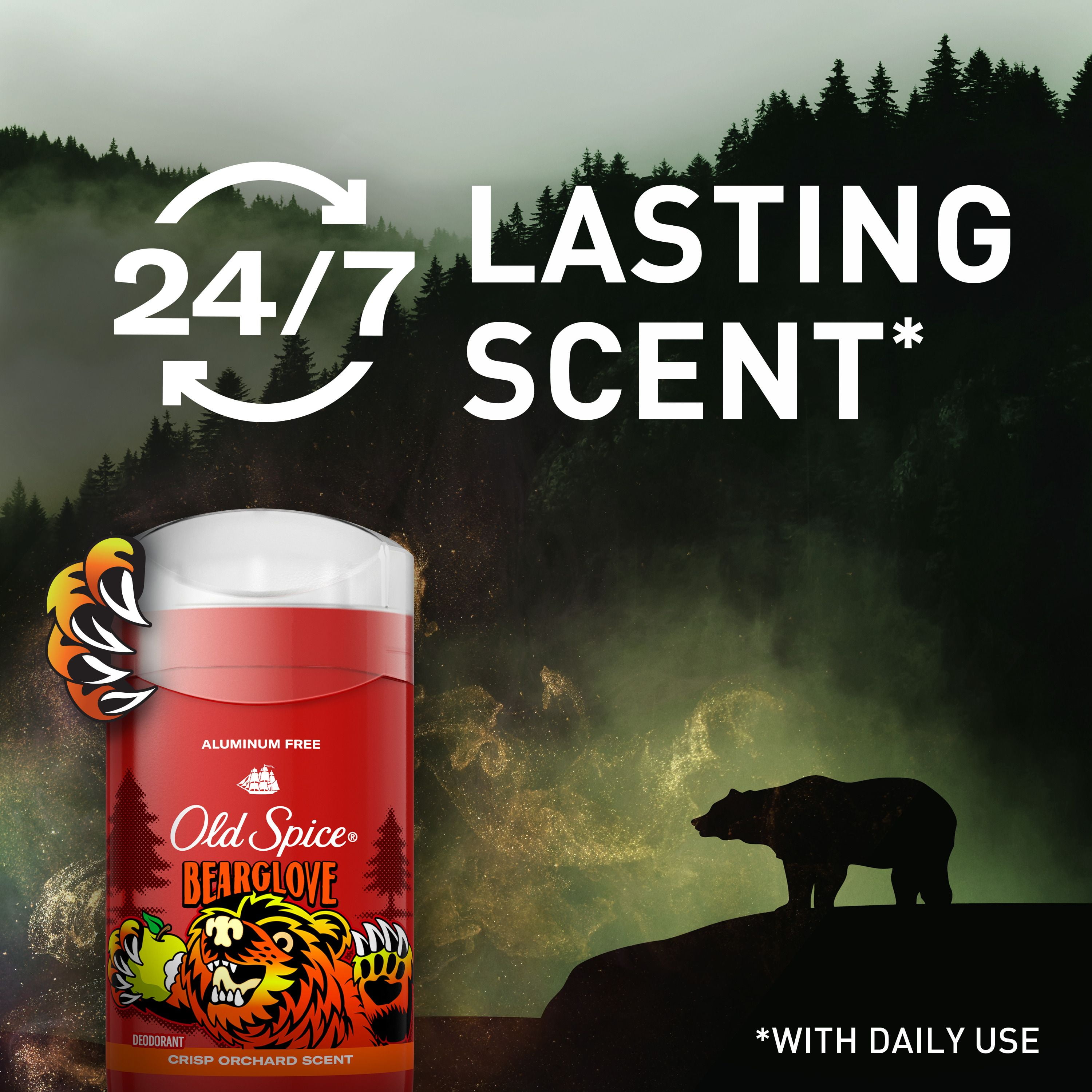 Désodorisant sans aluminium Old Spice pour hommes, fraîcheur 24 heures sur 24, 7 jours sur 7, protection longue durée contre les odeurs, parfum légendaire, Bearglove, parfum de ver