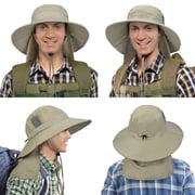 Mens Sun Hat with Neck Flap, Wide Brim Fishing Safari Hiking Hat, UPF 50+ Protection, Adjustable Chin Strap