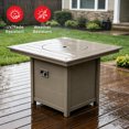 thumbnail image 7 of CostaElm 42'' Outdoor Propane Fire Pit Table, 55,000 BTU Heat Output Square Fire Pit Table with Glass Wind Guards & Removable Lid for Outside Patio, All-Weather HDPE Material, Weathered Wood, 7 of 7