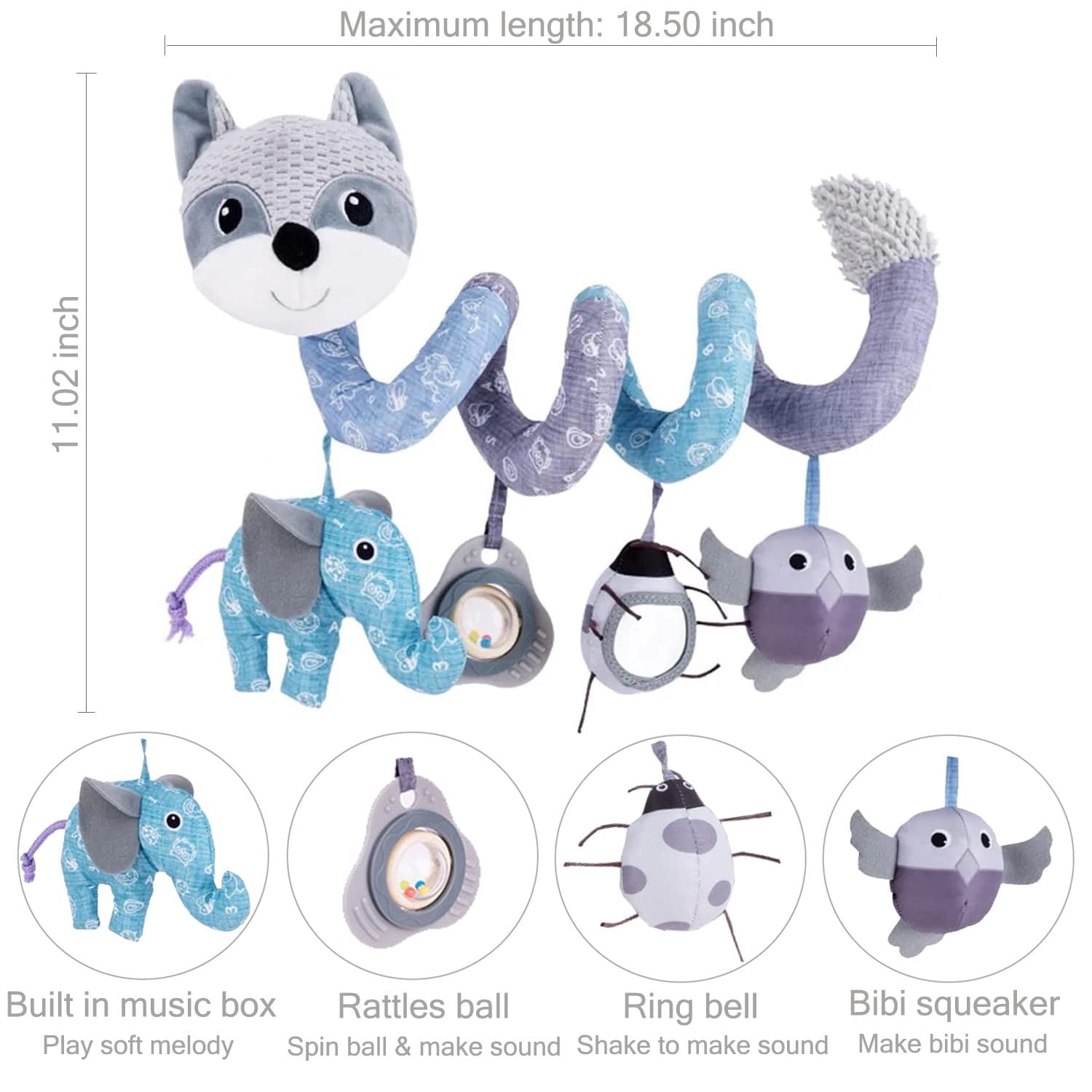 Spiral Car Seat Activity Toy for Babies – 5-in-1 Developmental Set with Music, Rattle & Teether for Brain Stimulation, Stroller, Crib, and Travel Play​