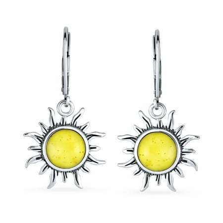 Bling Jewelry Womens Tropical Honeymoon Dangle Gemstone Earrings with Amber and Sterling Silver