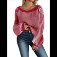 thumbnail image 1 of Suéter de Punto Holgado Informal de Larga con Rayas y Hombros Descubiertos para Mujer (Otoño 2025) Rojo XL, 1 of 7
