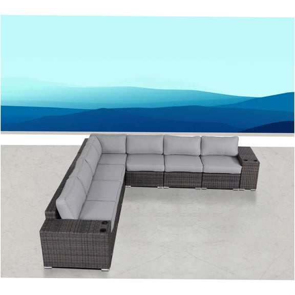 JERFIT 9-Piece Patio Sectional Sofa Set with Cushions, No Assembly Required Outdoor Furniture, All-Weather Wicker, Grey