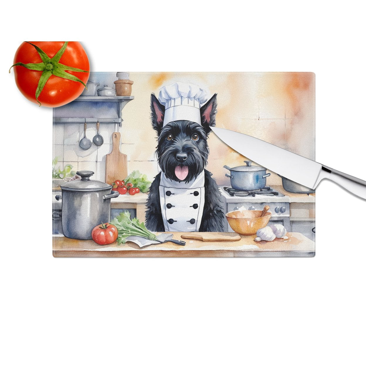 Scottish Terrier The Chef Glass Cutting Board 12 in x 15 in