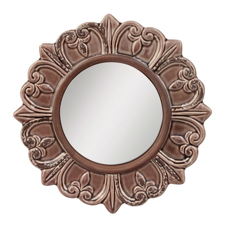 Stonebriar 9" Saddle Brown French Country Ceramic Accent Mirror