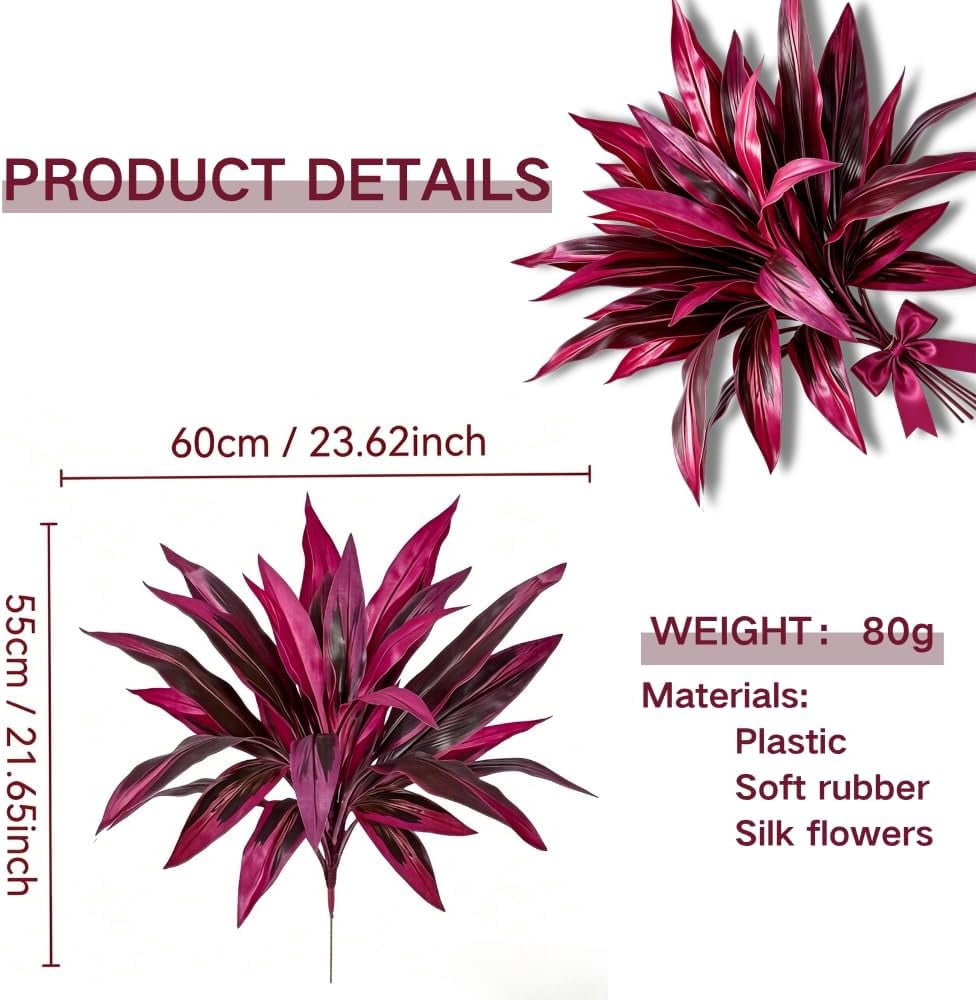 Realistic Artificial Boston Fern & Dragon’s Blood Tree Plants, Large Purple Tropical Rainforest Theme Fake Ferns with Vibrant Purple Foliage Brings Color to Patio＆ Garden Effortlessly (2 PCS)