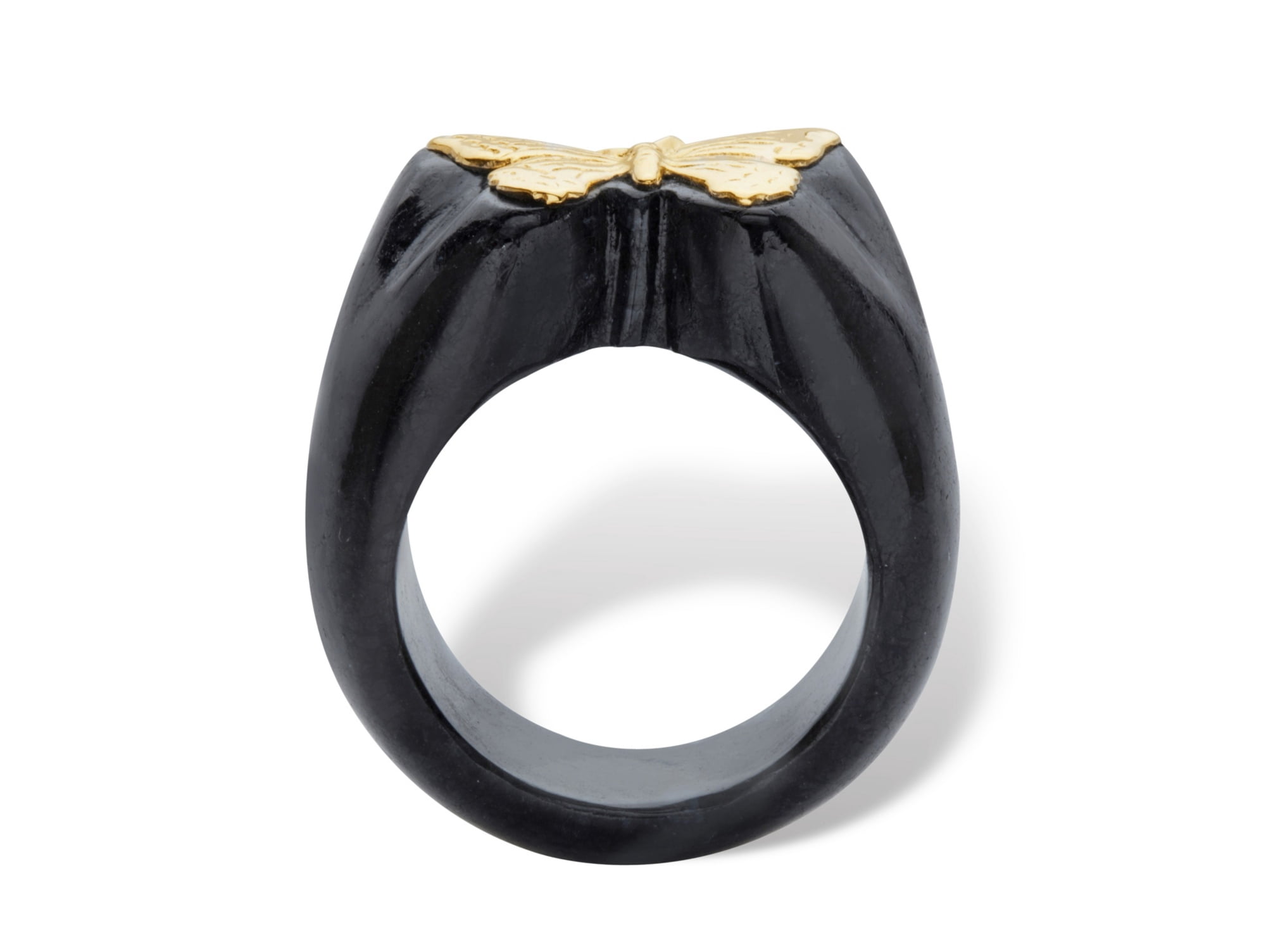 PalmBeach Jewelry Genuine Green or Black Jade Yellow Gold Butterfly Ring