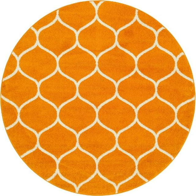 Unique Loom 3146762 5 x 5 Pi Arrondi Treillis Frise Ronde Tapis&44; Orange