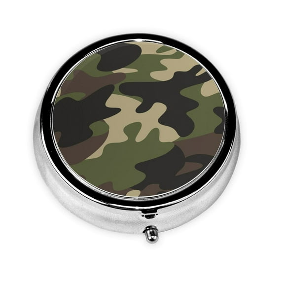 Camouflage Print Pattern Round Pill Box Small Pill Case For Purse Pocket Medicine Organizer Travel Pillbox Portable Pill Container