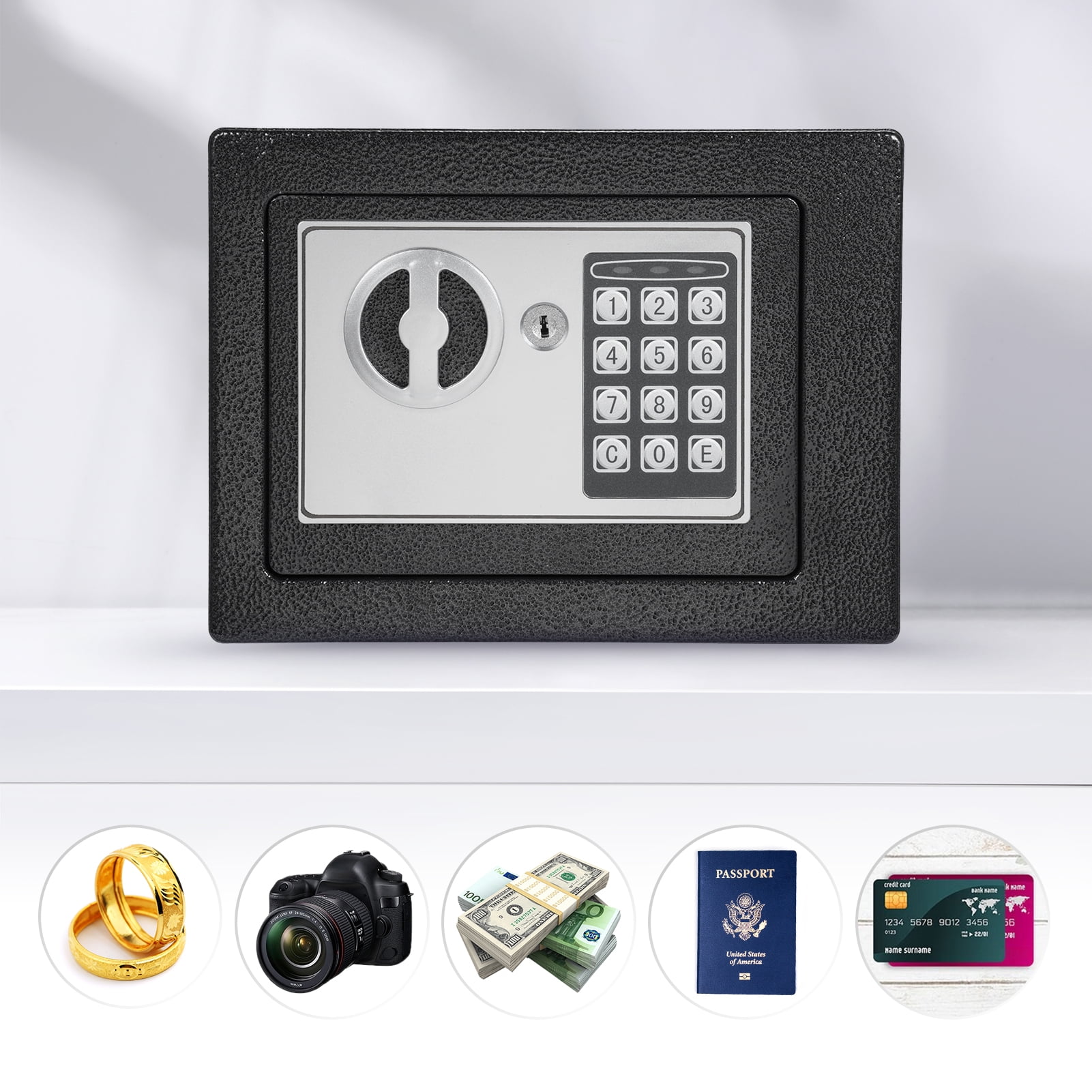0.22 Cu.ft. Home Safes,Fireproof Waterproof Storage Box with Digital Keypad,Keys and Alarm System