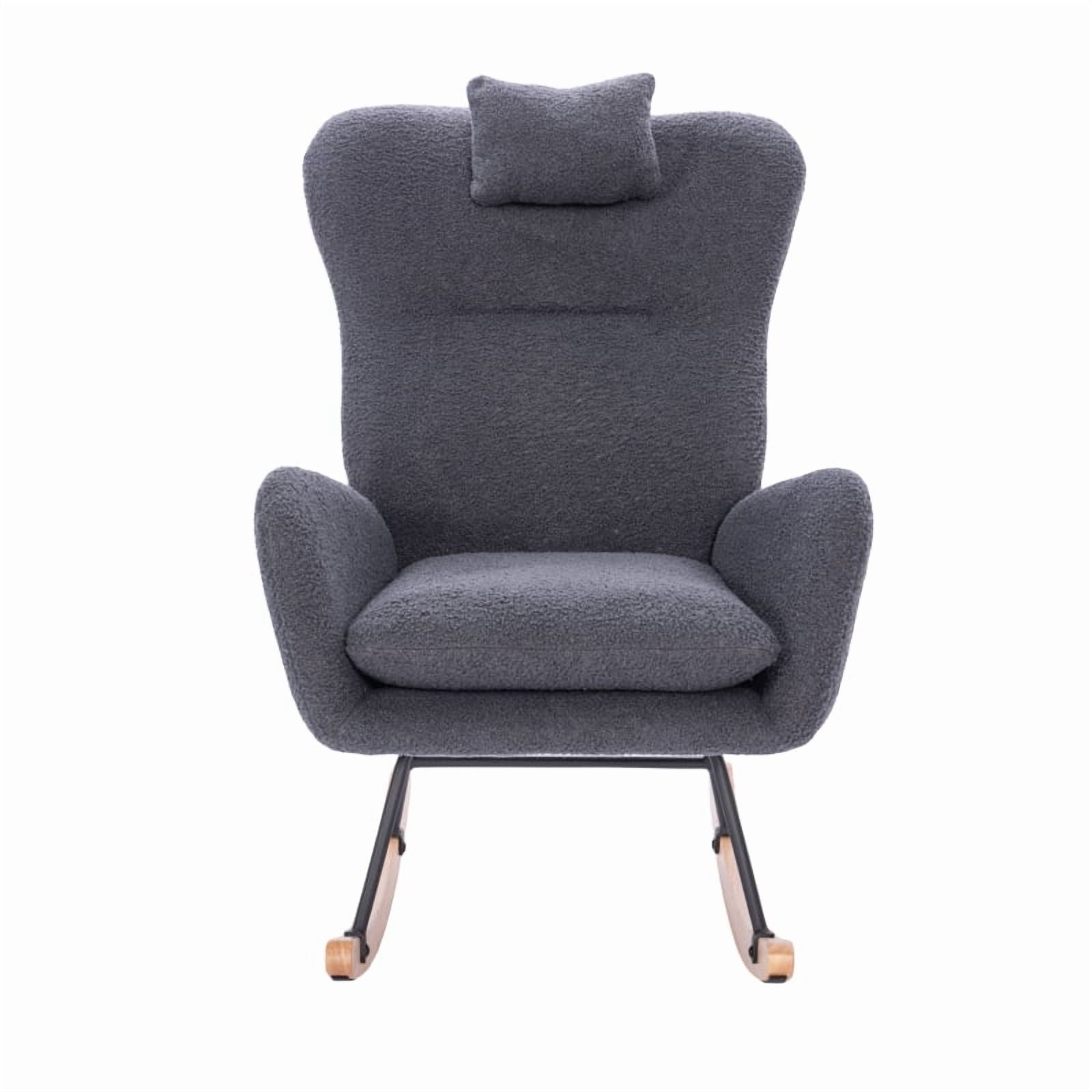 Teddy Upholstered Nursery Rocking Chair (Dark Grey) - Cozy Rocker for Living Room, Bedroom ​
