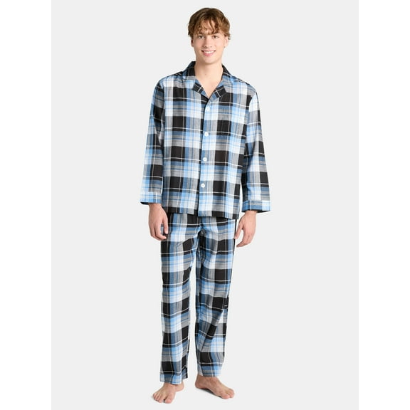 Fruit of the Loom Men's Long Sleeve Cotton Pajama Top and Pants Sleep Set, 2-Piece, Sizes S-4XL