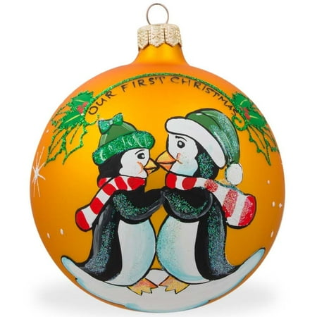 4 quot penguin couple glass ball our first christmas ornament