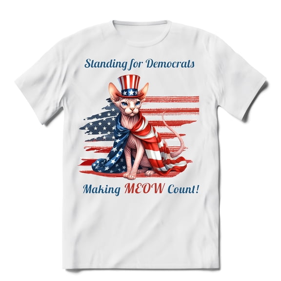 Democratic Sphynx Cat Making Meow Count Election 2024 Shirt T-shirt Unisex Merch Cat Lover Kitten Owner Gifts Idea - 01001