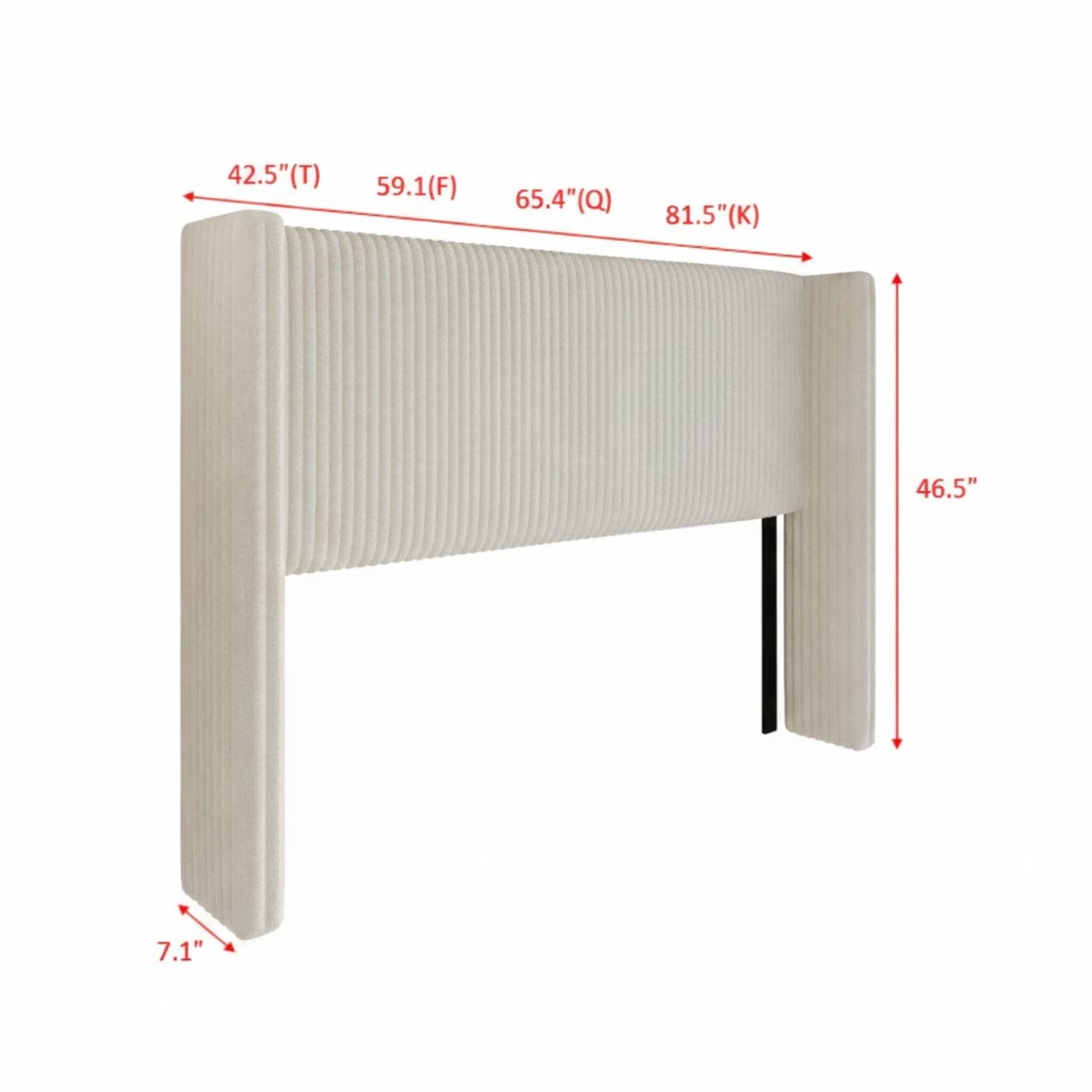Home Design Lenox Full Upholstered Wingback Headboard, Soft Corduroy, Light Beige, Easy to Assemble