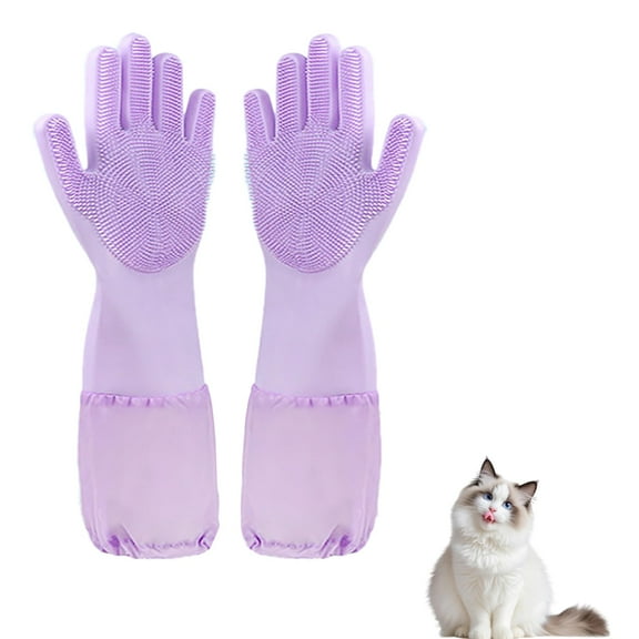 Pet Grooming Gloves Pet Hair Remover Cat, Dog Washing Gloves Silicone Heat Resistant Cleaning Gloves with High-Density Teeth Grooming Gloves for Dogs, Cats, Horses, Rabbits (1 Pair - Blue)