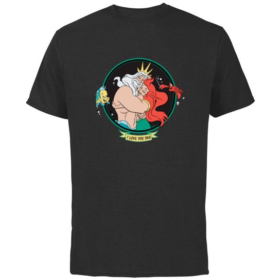 Disney The Little Mermaid King Triton & Ariel Father’s Day - Short Sleeve Cotton T-Shirt for Adults - Customized-Black