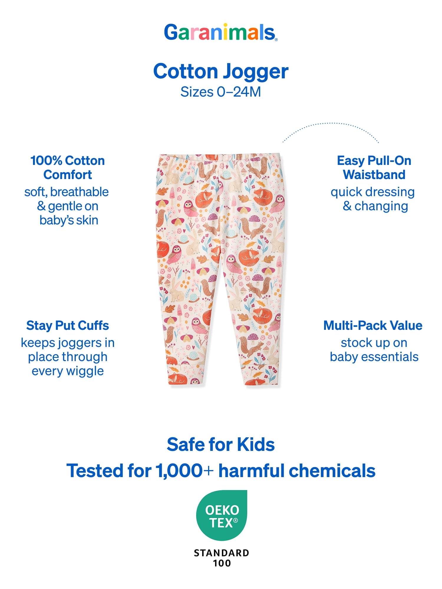 Garanimals Newborn & Baby Girl 100% Cotton Jogger Pants, Sizes 0–24M, Single or 4-Pack