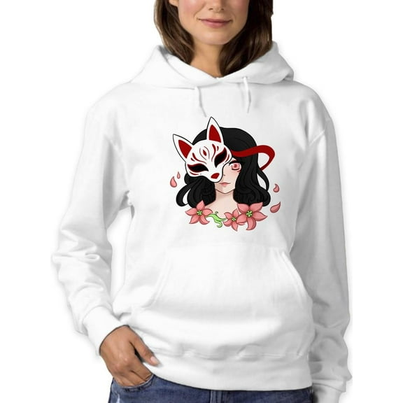 Girl With Fox Spirit Mask Hoodie Women -Smartprints Designs, Female Large