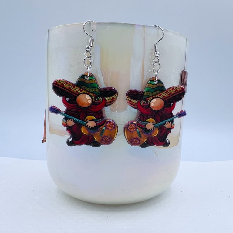 Mexican Fiesta Earrings - Colorful Acrylic Guitar Cowboy Dangle Earrings For Cinco De Mayo, Parties & Festivals