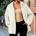 thumbnail image 5 of Winter Fuzzy Fleece Jacket for Women Zipper Stand Collar Casual Loungewear Warm Coats with Pockets Outwear Beige XL, 5 of 9