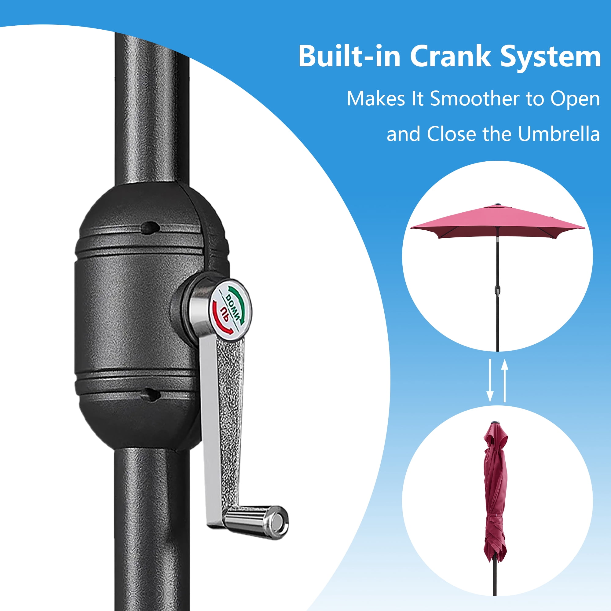 Abble 6.5FT Square Outdoor Patio Umbrella with Push Button Tilt and Crank Handle, Market Umbrella for Garden Deck Backyard Pool,  Burgundy