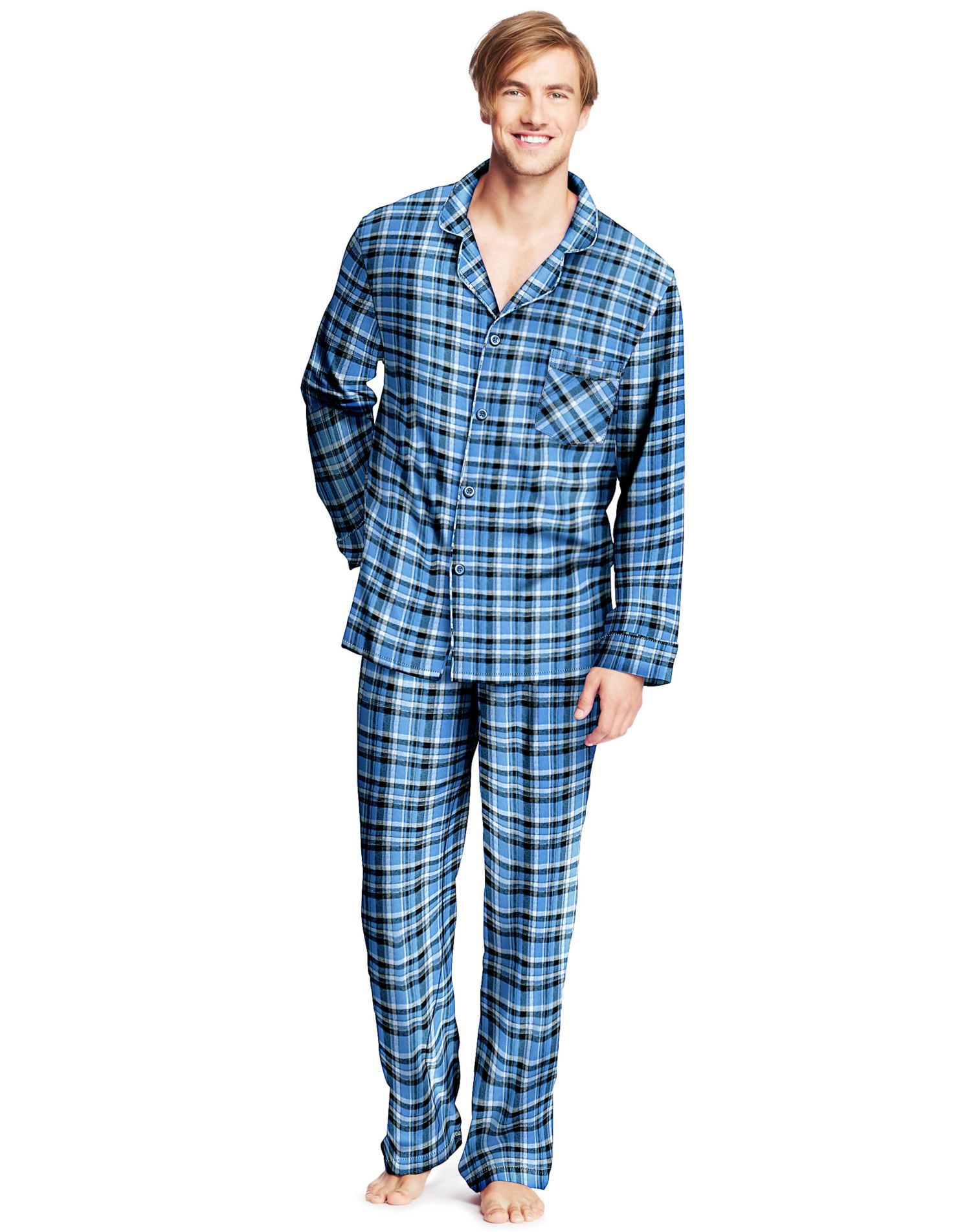 Hanes Hanes Mens Flannel Pajamas, 3XL, Blue Plaid