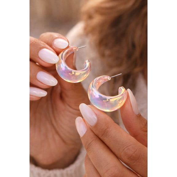 Iridescent Acrylic Hoop Earrings for Women – Lightweight Translucent Statement Hoops, Glossy Opal Finish Fashion Jewelry