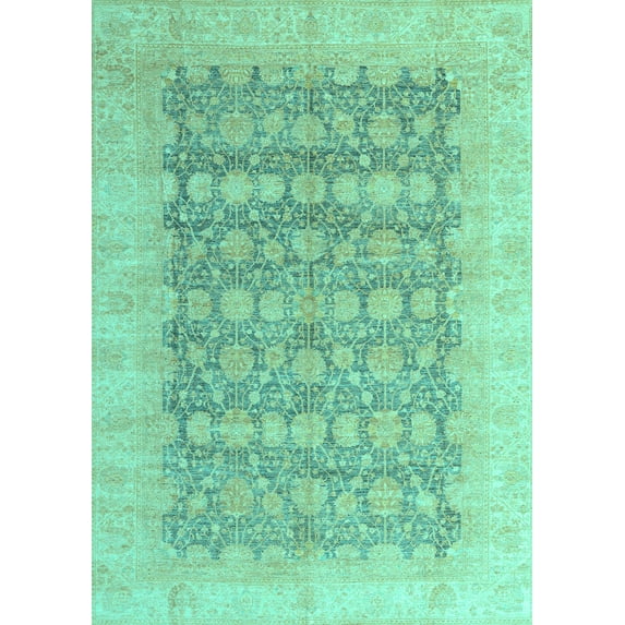 Ahgly Company Machine Washable Indoor Rectangle Oriental Turquoise Blue Modern Area Rugs, 6' x 9'