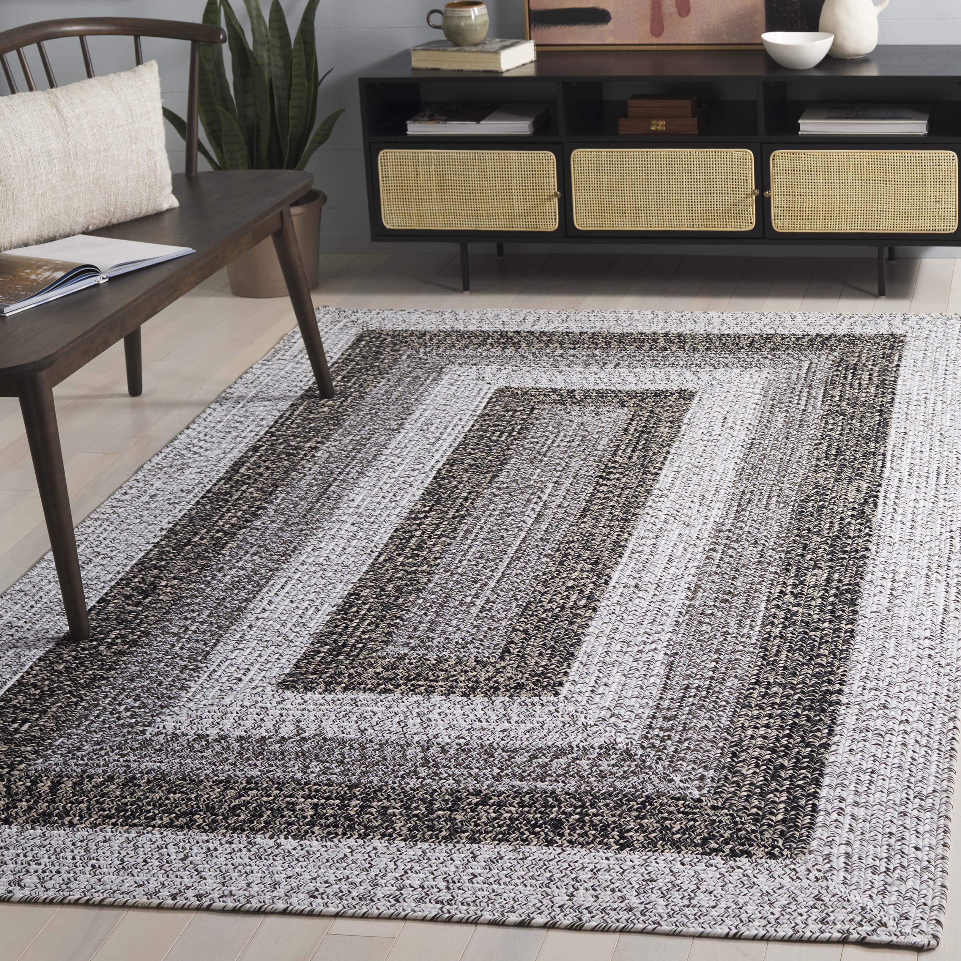 SAFAVIEH Braided Kent Geometric Machine Washable Reversible Area Rug, Ivory/Black, 8' x 10'