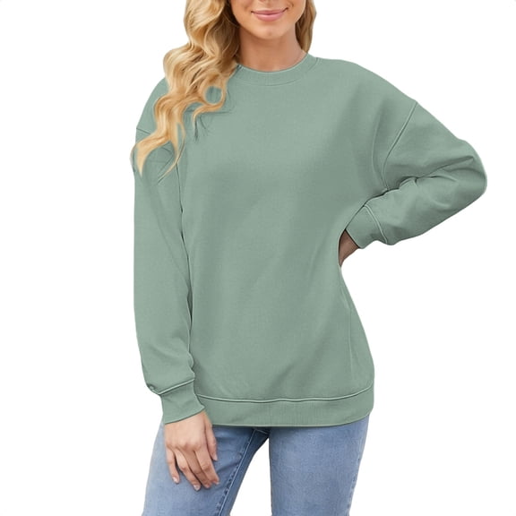 Breezora Comfortable Long Sleeve Crew Neck Top for Women Fall Fashion Loose Fit Soft Touch Loungewear Everyday Casual Wear L Size Green