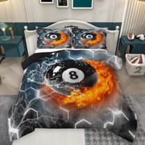 Homewish Billiards Sport Full Size Comforter Sets,Modern Geometric Hexagon Bedding Comforter Set,Black Orange Bedding Sets For Kids,Breathable Home Decor Reversible,3-Piece