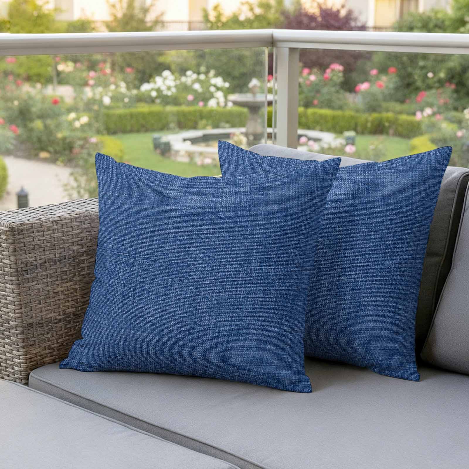 Navy Blue Outdoor Waterproof Pillow Covers, Vintage Country Monochrome Farmhouse Decorative Square Throw Pillowcase Sofa Cushion Sham for Patio/Couch/Chair, 16"x16" 2 Pack