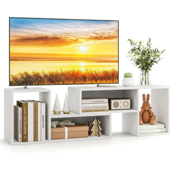 XgoodX 2 Pieces L-Shaped TV Stand, Free-Combination Entertainment Center for TVs up to 55 Inch, Modern TV Media Console Table with 4 Open Cubes, DIY Bookcase Shelf for Living Room (White, 2 pcs)